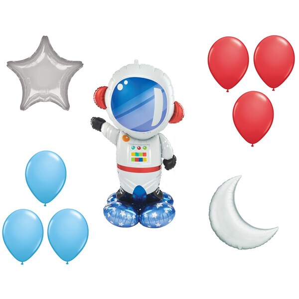 Loonballoon Space, Alien, Rocket Theme Balloon Set, 57in. Airloon Astronaut Air-Fill Balloon, Star, Moon Foil 96762 - main