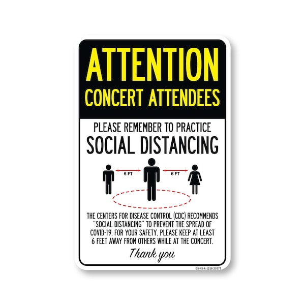 Signmission Public Safety, Concert Attendees Practice Social Distancing, 18in X 12in, OS-NS-A-1218-25377 OS-NS-A-1218-25377 - main