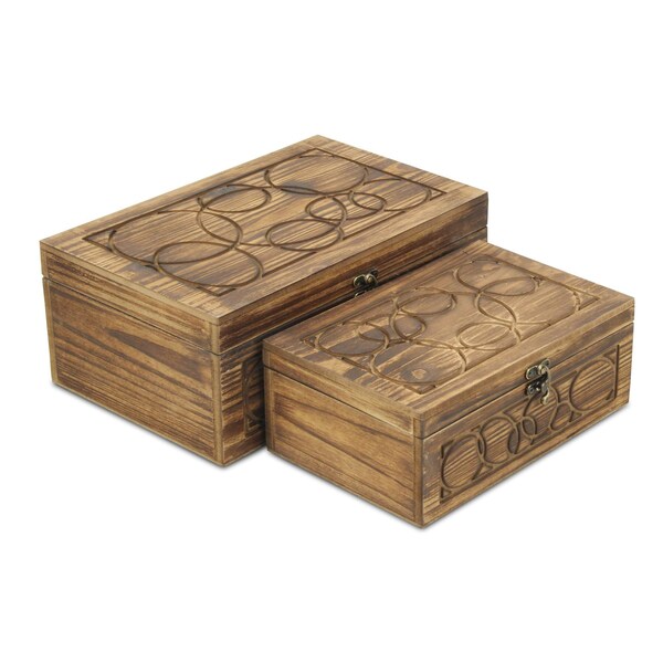 Homeroots Set of Two Natural Solid Wood And Fabric Box With Lid, 2PK 489347 - main