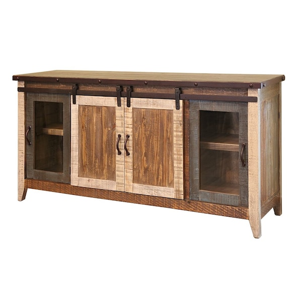 Homeroots 70" Brown Solid Wood Cabinet Enclosed Storage Distressed TV Stand 528732 - main