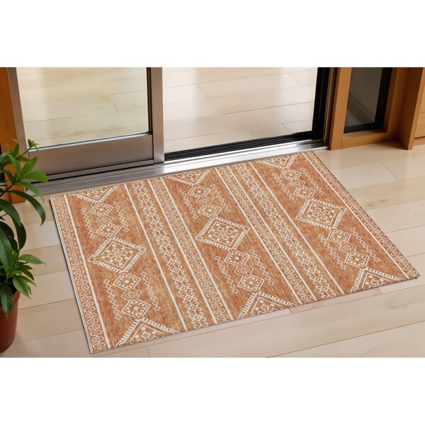 Homeroots 3' X 5' Copper And Ivory Southwestern Washable Indoor Outdoor Area Rug 593660 - main