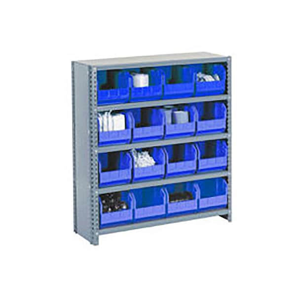 Global Industrial Steel Closed Shelving - 42 Blue Plastic Stacking Bins 11 Shelves - 36x12x73 603266BL - main