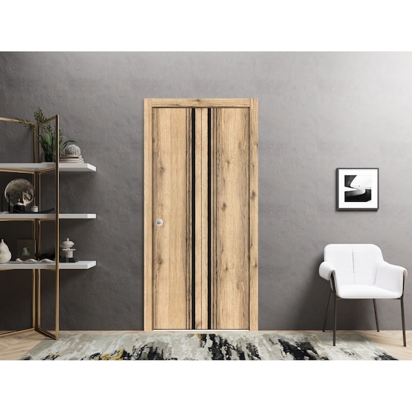 Sartodoors Sliding Closet Bi-fold Doors, Planum 0011 Oak and Aluminum Strips, Sturdy Tracks Moldings Trims Har PLANUM0011BF-DUB-64 - main