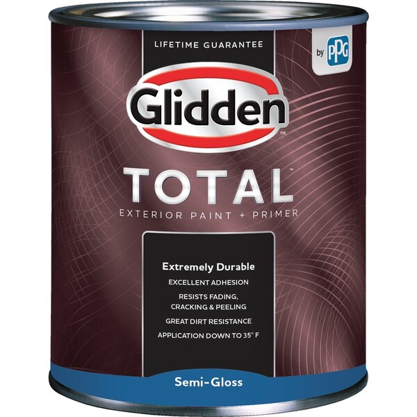 Glidden Total Exterior Paint + Primer Semi-Gloss Wht & Pastel Base Quart GLTEX30WB/04 - main