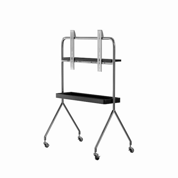 Homeroots 50in Black And Silver Stainless Steel Open Shelving Rolling TV Stand 698914 - main