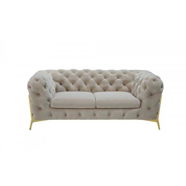 Homeroots Glam 74in Beige Velvet And Gold Loveseat 480897 - main