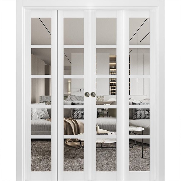 Sartodoors Sliding Closet Double Bi-fold Doors White Solid Core Modern Interior QUADRO4522DBF-WS-96 x 96 (4* 24x96) - main