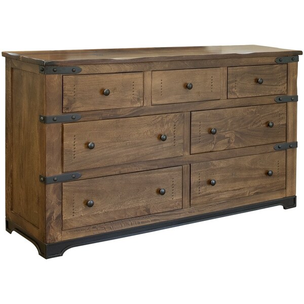 Homeroots 70" Brown and Black Solid Wood Seven Drawer Triple Dresser 524539 - main