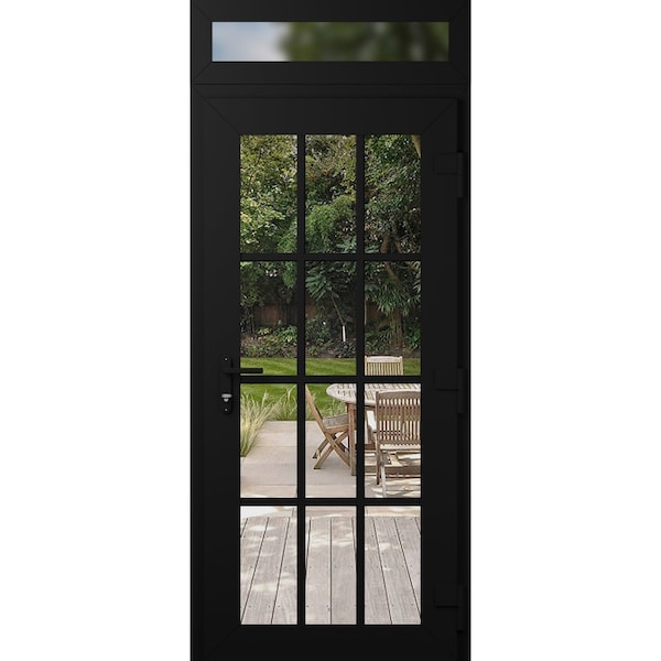 Vdomdoors Front Exterior Prehung Metal-Plastic Door Clear Glass / MANUX 8355 Matte Black / Office Commercial MANUX8355EXD-BLK-W36xH80+12-LH-I - main