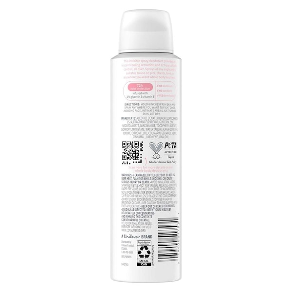 Dove Raspberry and Rose Cooling Whole Body Deodorant Spray, 4 Ounce, 12PK 64395500 - main