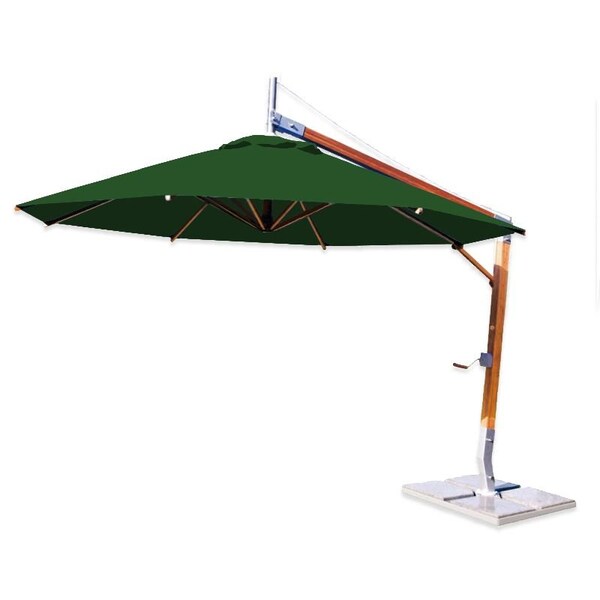 Bambrella 10' Round Bamboo Cantilever Umbrella with Forest Green Canopy and 297lb Granite Base System 3.0m R-SW-S-FG-BS - main