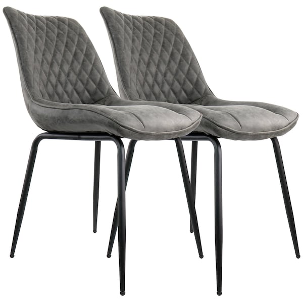 Elama 2 Piece Vintage Faux Leather Tufted Chair in Gray with Black Metal Legs ELM-233-2-GRY - main