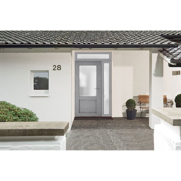 Vdomdoors Front Exterior Prehung FiberGlass Door Frosted Glass / Manux 8422 Grey Ash / Sidelight and Transom MANUX8422EXD-SS-W36+14 x H80+14-LH - main