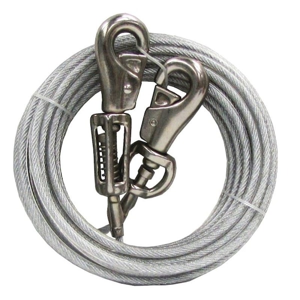 Boss Pet PDQ TieOut with Spring, 20 ft L BeltCable, For Extra Large Dogs Up to 125 lb Q5720SPG99 - main