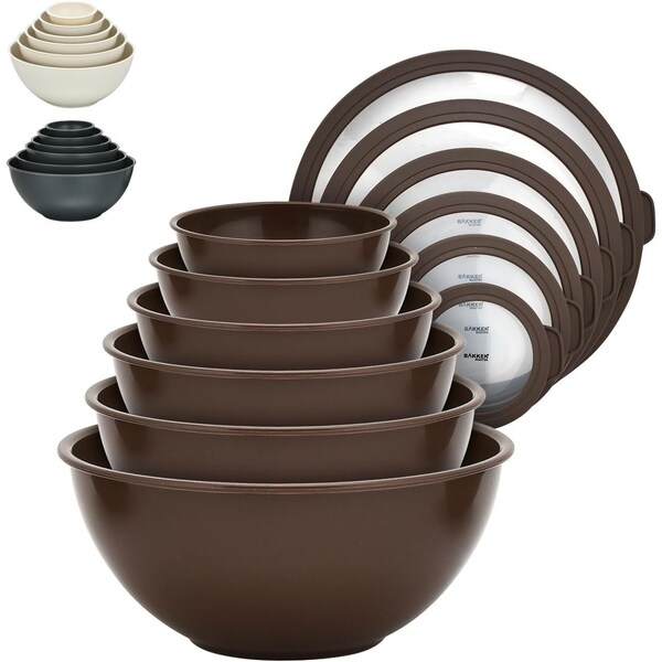 Bakkenmaster Bakken Master 12 Piece Plastic Nesting Bowls with Lids, Mixing Bowls Set includes 6 Prep Bowls BKMX12BR22 - main
