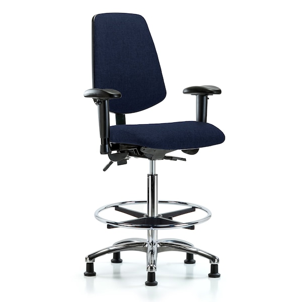 Blue Ridge Ergonomics Fab Hi Bench Chair, Med, Bk, CF, Glds, Navy, 6-Way Adjustable, 26" to 35-1/2" Height, Dark Blue BR-FHBCH-MB-CR-T0-A1-CF-RG-F45 - main