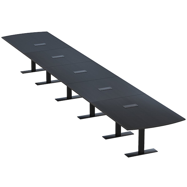 Skutchi Designs 22 Person Conference Table With Power Unit | 22' Arc Rectangle Table | Harmony Series HAR-AREC-48X264-T.BK-U999ST19-EBLK - main