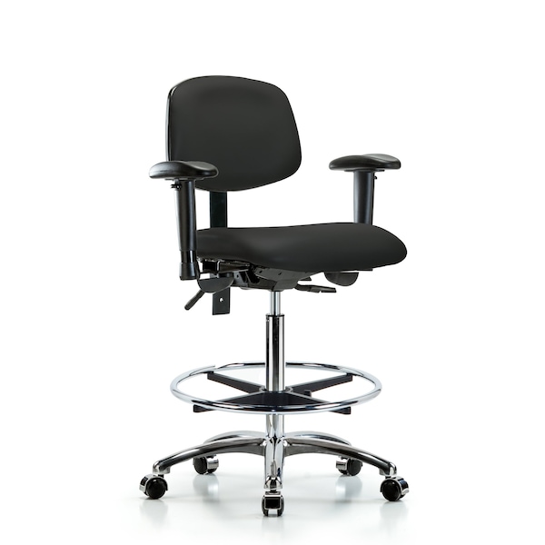 Blue Ridge Ergonomics Chair, Vin, Hi Bench, Chr AA CF Casters, Blk, 6-Way Adjustable, 26" to 35-1/2" Height, Black BR-VHBCH-CR-T0-A1-CF-CC-8540 - main