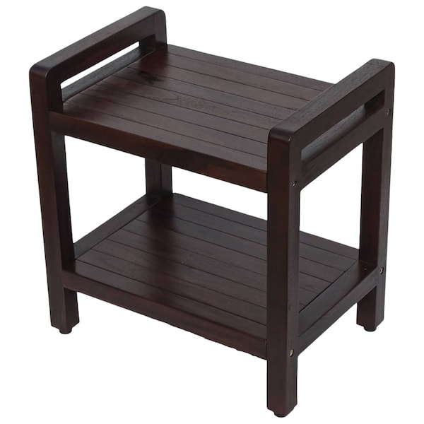 Homeroots Rectangular Teak Shower Bench With Handles In Brown Finish 376663 - main