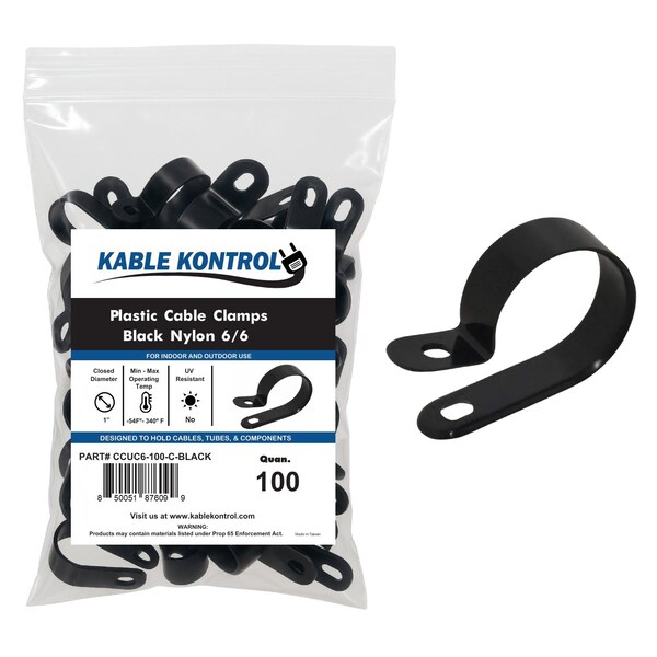 Kable Kontrol Cable Clamp, Nylon 6/6, 1 in Bundle Dia., Black, 1.69 in L, 100 PK CCUC6-100-C-BLACK - main