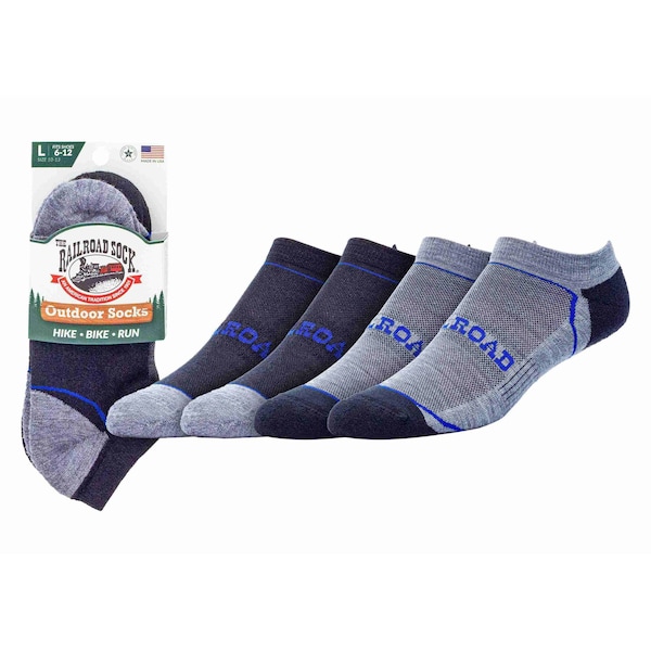 Railroad Sock Mens No Show Socks, Merino Wool/Nylon/Spandex, Black/Blue, 6-12 M, 2 PK OD211NSBL - main