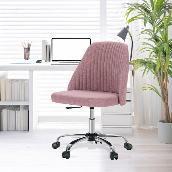 Yssoa Simple Deluxe Armless Office Desk Chair, Modern Cute Swivel Vanity Chair Comfy Home Office Chairs w 3A88HKCHAIROFFICEPNK01 - main