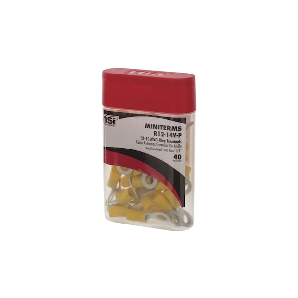 Polaris Ring Terminal, 1/4 in Stud Size, 10 AWG, 300 V, Vinyl Insulated, Yellow, 40 PK R12-14V-P - main