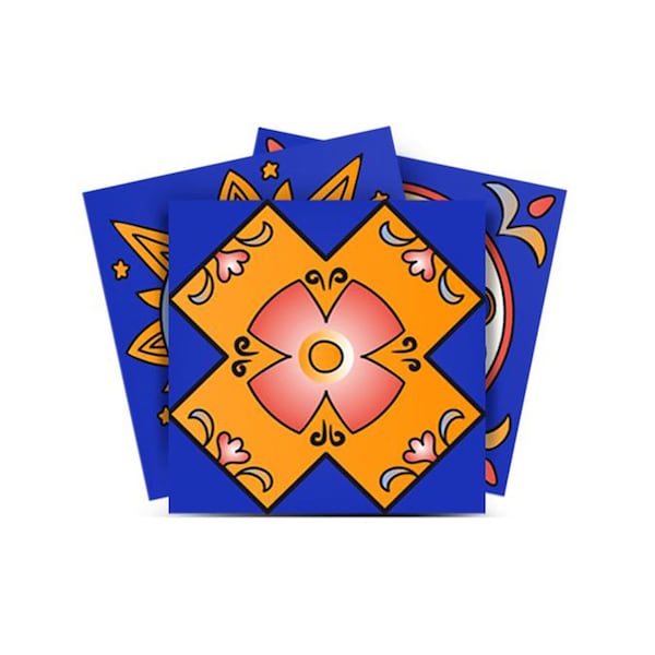 Homeroots 12" X 12" Blue and Gold Celestial Mosaic Peel and Stick Removable Tiles 556398 - main