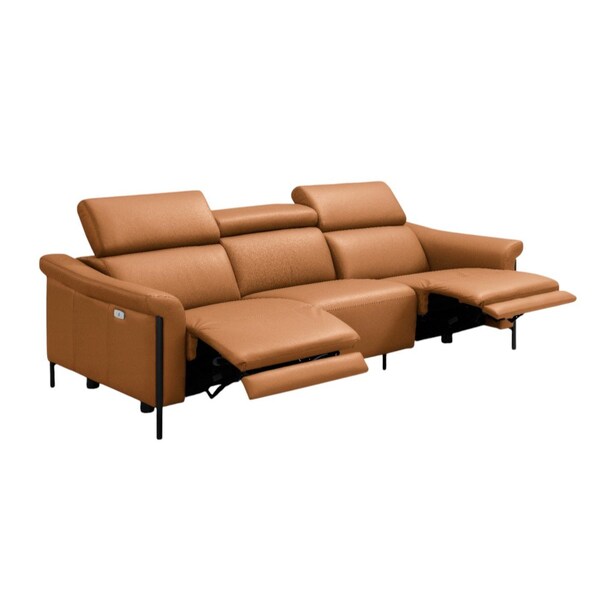 Homeroots 96" Camel Leather Reclining Wood USB Sofa 719567 - main