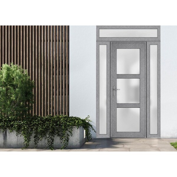Vdomdoors Front Exterior Prehung FiberGlass Door Frosted Glass / Manux 8552 Grey Ash / 2 Sidelight Exterior W MANUX8552EXD-SS-W14+36+14 x H80-LH - main