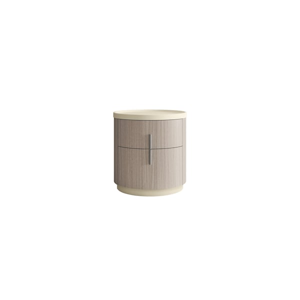 Homeroots 20" Beige And Oak Wood Round Two Drawer Nightstand 719562 - main
