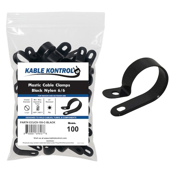 Kable Kontrol Cable Clamp, Nylon 6/6, 1-1/2 in Bundle Dia., Black, 1.96 in L, 100 PK CCUC9-150-C-BLACK - main