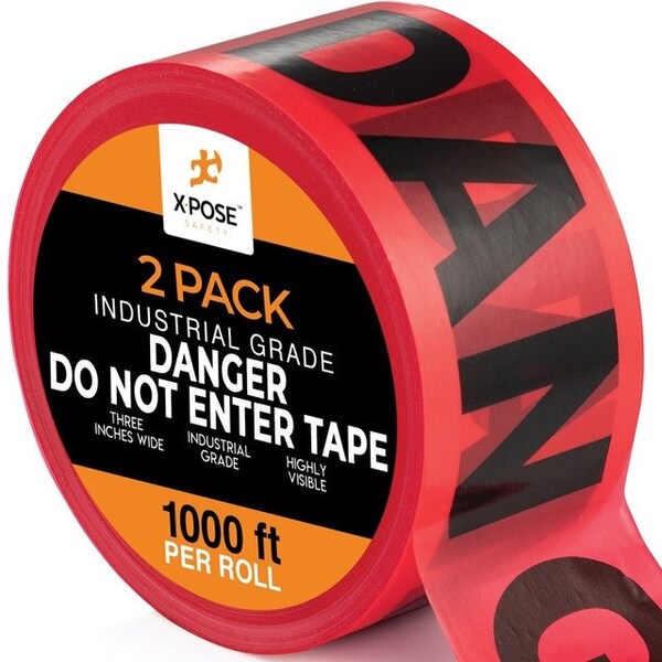 Xpose Safety 2pk Danger Do Not Enter Tape Roll, 2 Rolls, 1000 Ft x 3 In Wide Each, Red Safety Tape, 2PK PDDNT-2-X-S - main