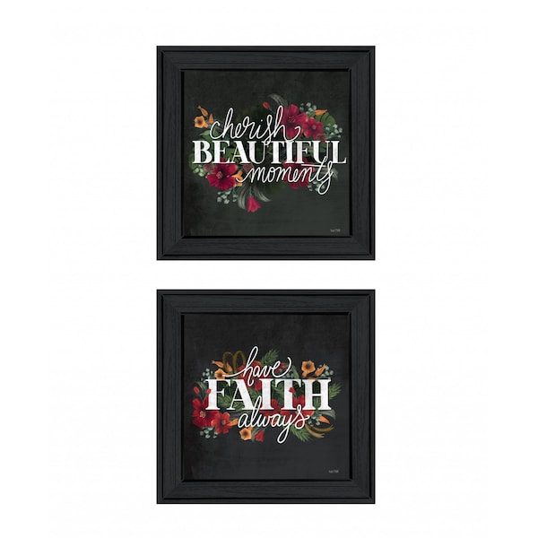 Homeroots Set Of Two Cherish and Have Faith 1 Black Framed Print Wall Art, 2PK 407982 - main