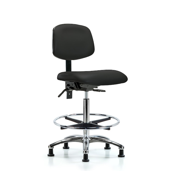 Blue Ridge Ergonomics High Bench Chair Chair, Vin, Hi Ben, Chr Tilt CF Glides, Blk, No Arms, 26" to 35-1/2" Height, Vinyl BR-VHBCH-CR-T1-A0-CF-RG-8540 - main