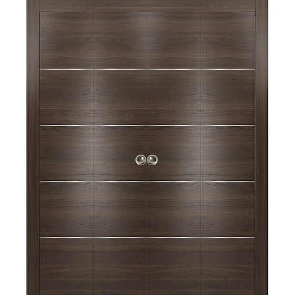 Sartodoors Sliding Closet Double Bi-fold Doors, Planum 0020 Chocolate Ash, Sturdy Tracks Moldings Trims Hardwa PLANUM0020DBF-CA-72 x 96 (4* 18x96) - main