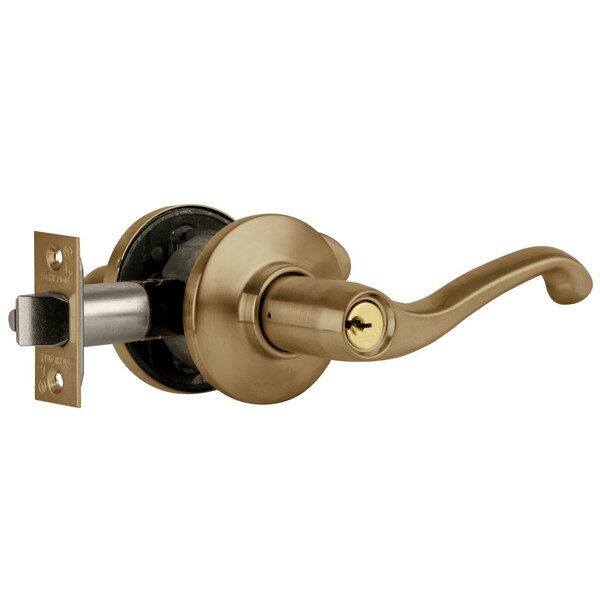 Schlage Grade 2 Tubular Lock, Storeroom Function, Key in Lever Cyl, Flair Lever, Antique Brass, Left Hand S80PD FLA 609 LH - main