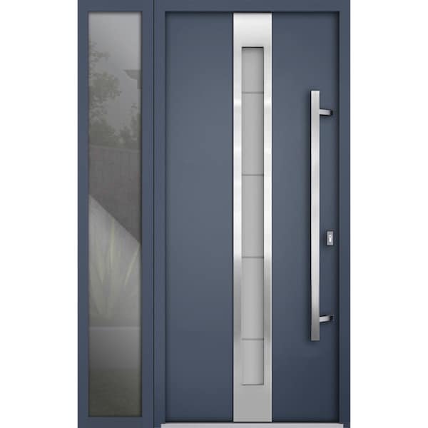 Vdomdoors Steel Door Deux 1717 Gray Graphite Sidelight Exterior Window Stainless Inserts Single Modern Painte DEUX1717EXD-GRE-W36+12xH80-LH-O - main