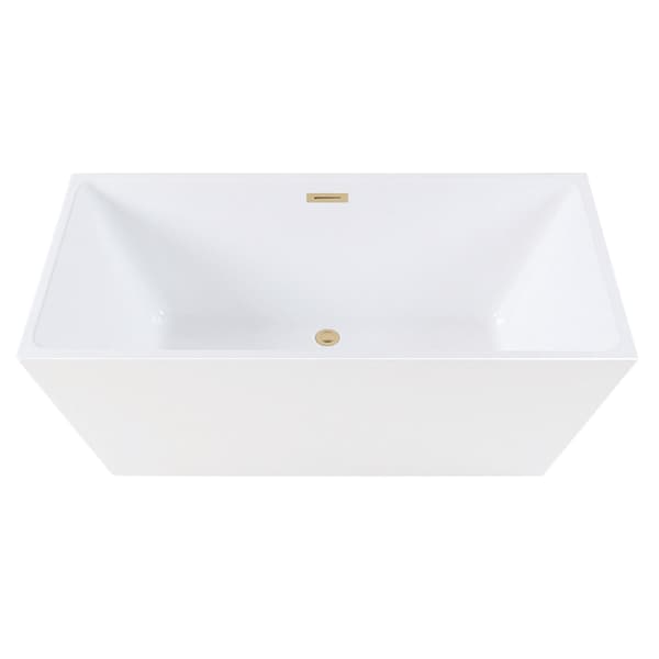 Kingston Brass 59" Acrylic Rectangular Double Ended Freestanding Tub with Drain, Glossy White/Polished Brass VTSQ593223C412 - main