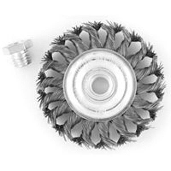 Vulcan Wire Wheel Brush, 4 in Dia, 5/8-11 Threaded Arbor, M10 x 1.25 in Arbor Adapter Arbor/Shank 694341OR - main