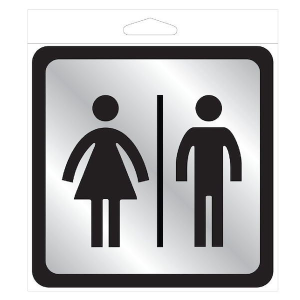 Hy-Ko Restroom Sign with Frame, Silver Background, Plastic, 4 in H x 4 in W Dimensions 493 - main