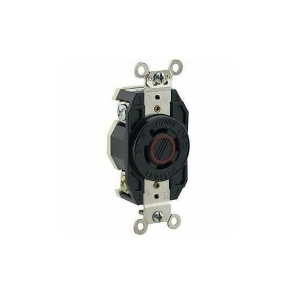 Leviton Flanged Locking Receptacle, L19-20R, 20 A, 277/480V AC, Three Phase, 4 Pole, Flush Mount, Black 2450 - main