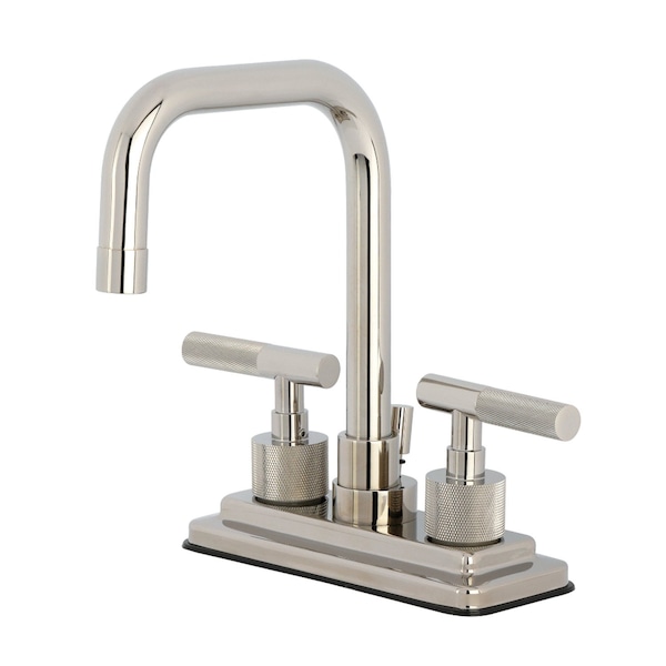 Kingston Brass Knurled Double-Handle 4" Centerset Bathroom Faucet with Brass Pop-Up, Polished Nickel KS6646KNL - main