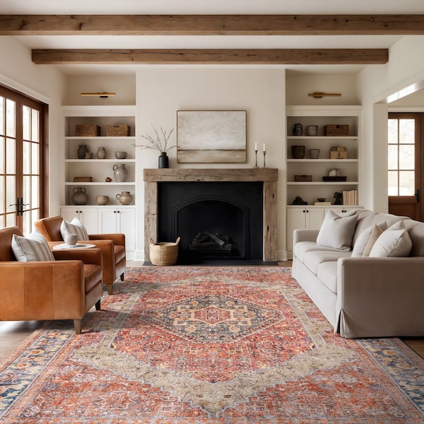 World Rug Gallery Red Vintage Style Rug - Washable, Non-Slip, Low Profile for Family and Dining Areas 10 ft x 14 ft WR170RED10X14 - main