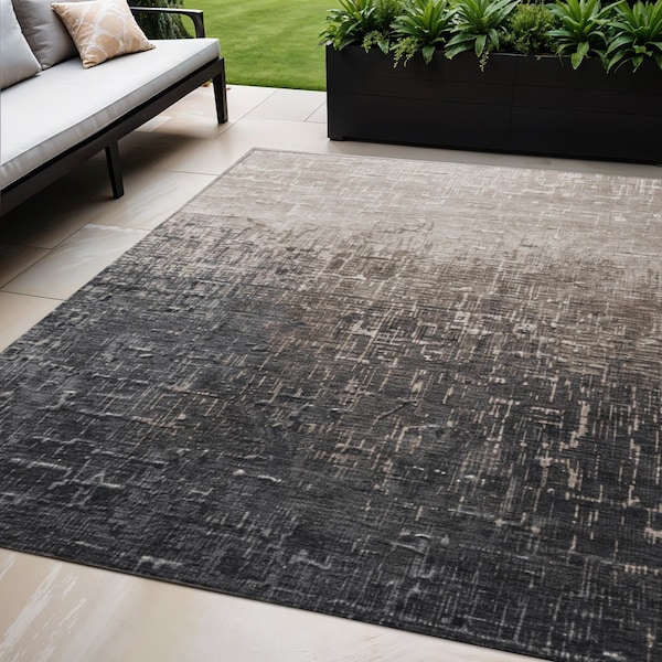 Homeroots 5' X 8' Khaki And Dark Gray Ombre Washable Indoor Outdoor Area Rug 602876 - main