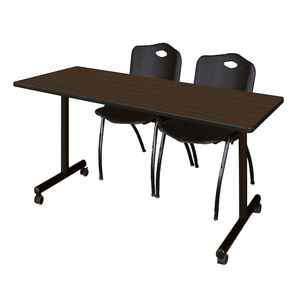 Regency Kobe Mobile T-Base Training Table W/ 2 M Stack Chairs, 66 in W, 24 in L, Neo Walnut MKTRCC6624NW47BK - main