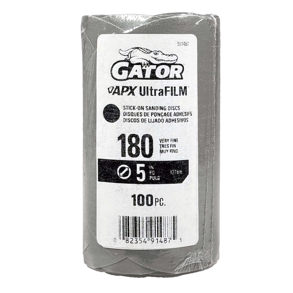 Gator Finishing 5 in. Premium Hook and Loop Sanding Disc, 180 Grit, 100PK 391487 - main