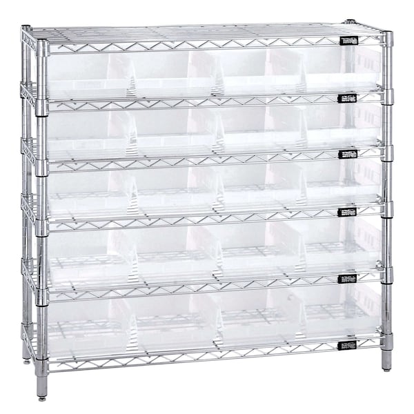 Quantum Storage Systems 12X36X36 WIRE 6 SHELF UNIT W/20 BINS CLEAR WR6-36-1236-107CL - main