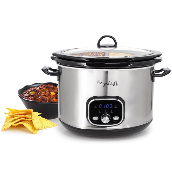 Megachef 6 Quart + 2.6 Quart Split Stainless Steel Electric Slow Cooker in SIlver MCSC-560 - main