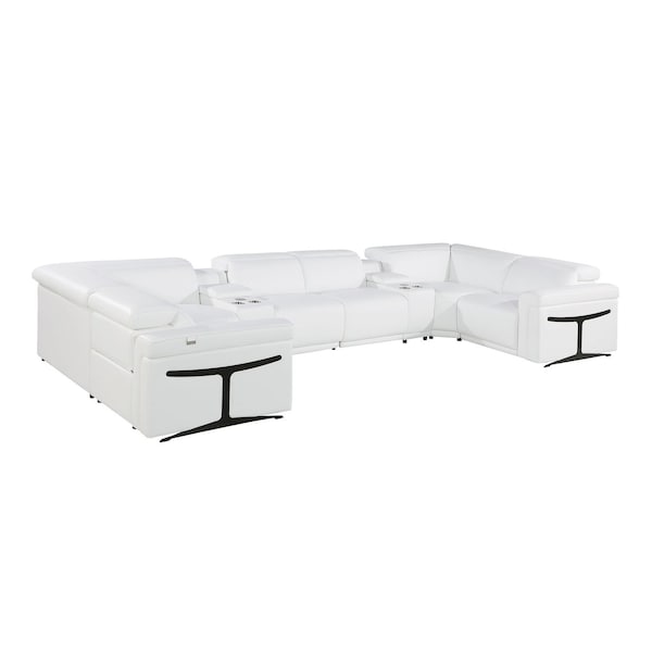 Homeroots White Italian Leather Power Reclining U Shaped Eight Piece Corner Sectional With Console 634671 - main